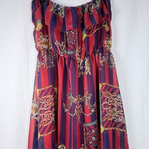 Jamie Nicole Collection 4X Red Baroque Chain Print High-Low Strapless Dress